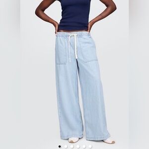 Gap Striped Light Blue Wide-Leg Jeans